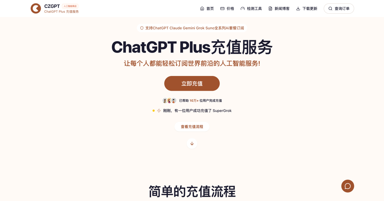 CZGPT ChatGPT Plus 充值服务首页