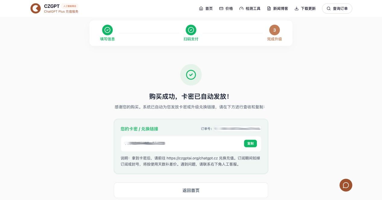 CZGPT 订单完成并发放卡密